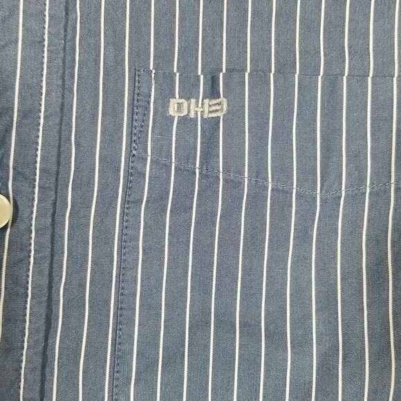 DH3 Shirt Men's Small Long Sleeve Blue White Strip Button Down 100% Cotton - Picture 8 of 11